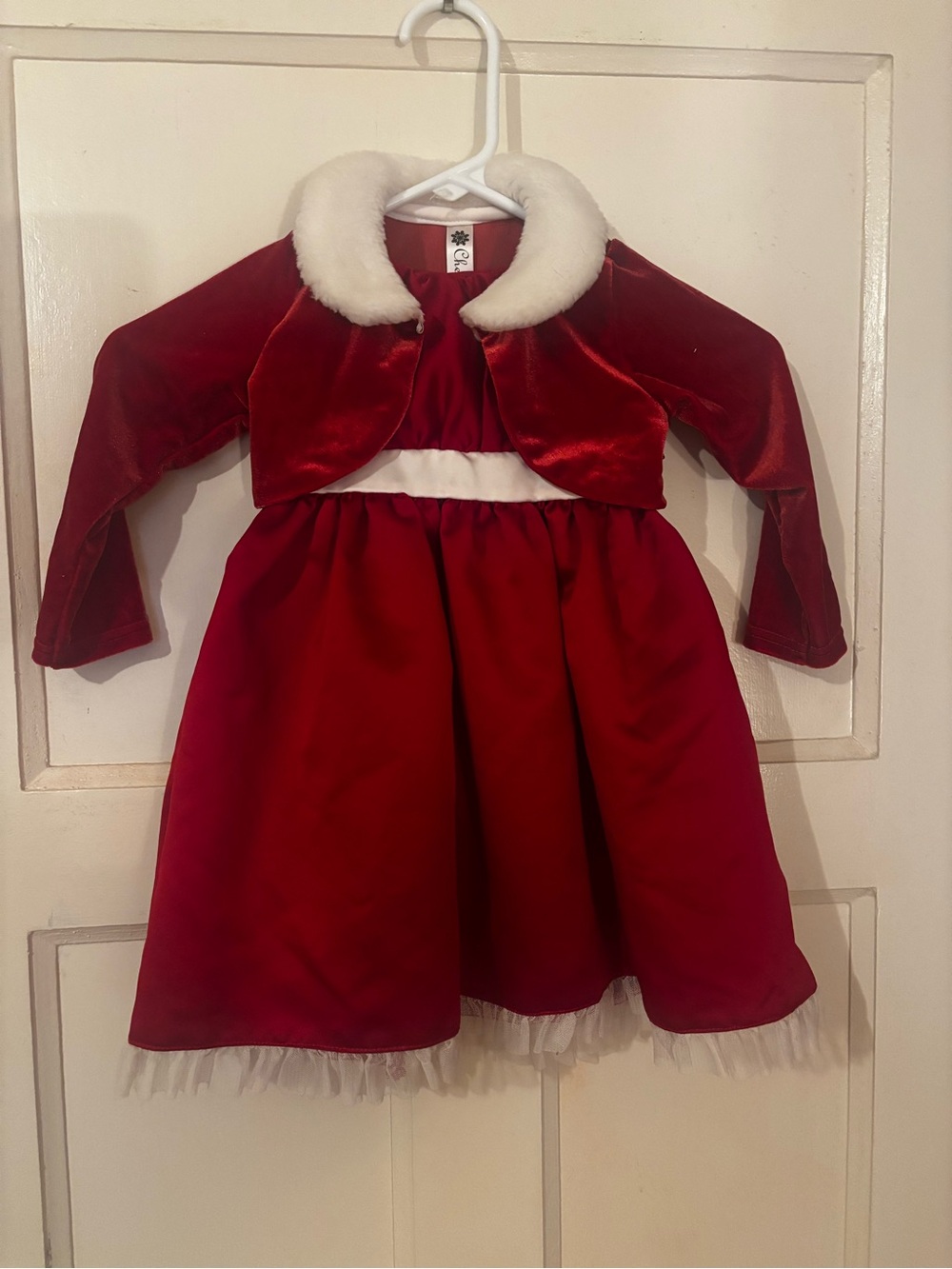 Cherokee Red Velvet Holiday Dress with White Faux Fur Collar